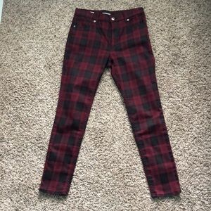Stretchy red plaid high rise pants